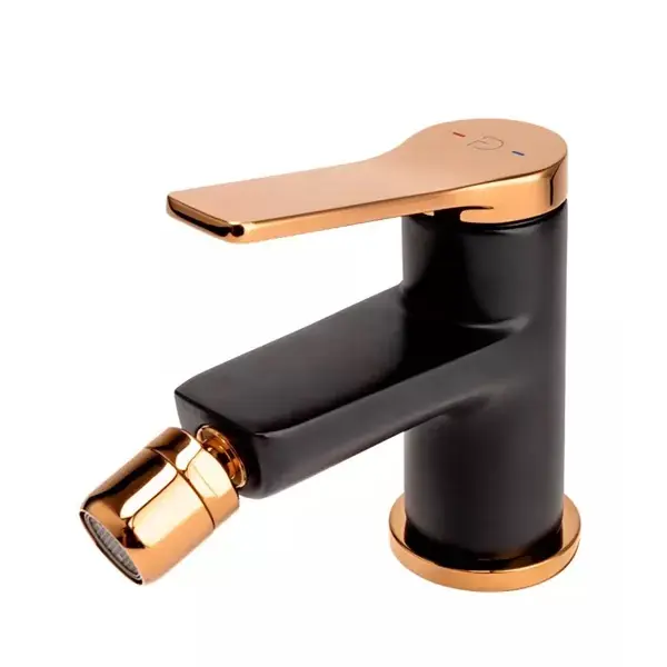 Baterie bideu monocomanda, marimea S, cu ventil pop-up, negru - rose gold, FDesign Seppia FD1-SPA-6-25 Ofertă exclusivă