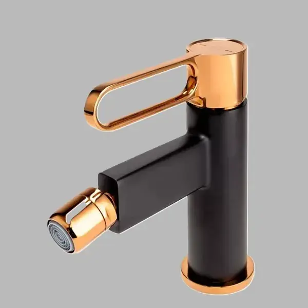 Baterie bideu monocomanda, marimea S, cu ventil pop-up, negru - rose gold, FDesign Zaffiro FD1-ZFR-6-25 Promoție