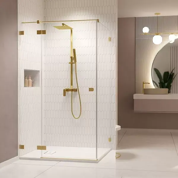 Cabina de dus rectangulara, cu usa pivotanta, auriu periat, Radaway Essenza Pro Brushed Gold KDJ Ofertă specială