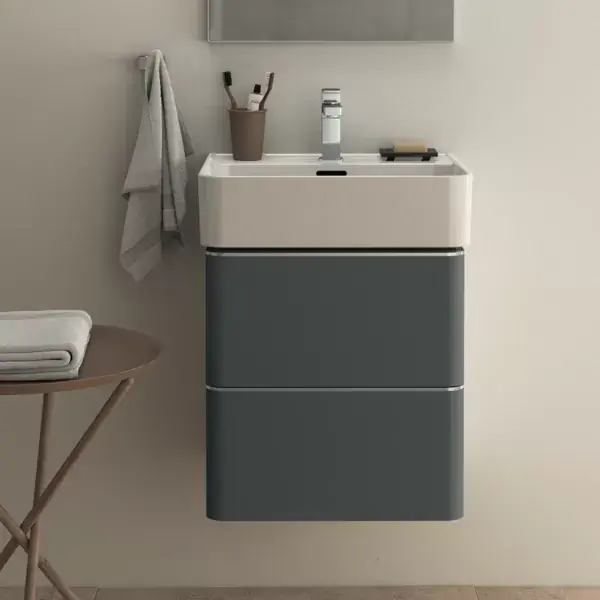 Mobilier de baie 50 cm, doua sertare, gri inchis - antracit lucios, cu lavoar Strada II, Ideal Standard Adapto T4299Y2+T364301 Preț redus