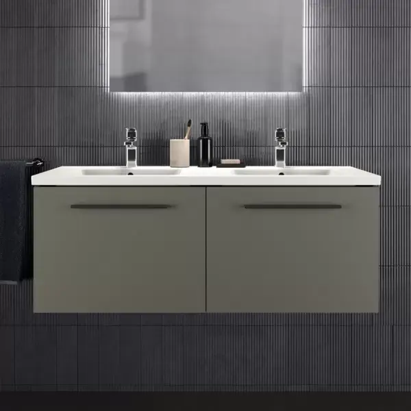 Mobilier de baie 120 cm gri quartz mat, cu doua sertare si lavoar adanc dublu, Ideal Standard i.Life B T5277NG+T460201 Livrare rapidă