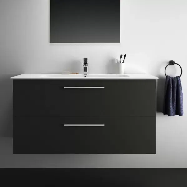 Mobilier de baie 120 cm gri carbon mat, cu doua sertare si lavoar adanc, Ideal Standard i.Life A T5258NV+T462201 Preț promoțional