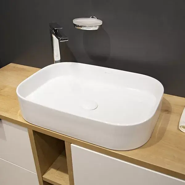 Lavoar pe blat ceramic dreptunghiular 55x38 cm, alb, Fluminia Capri 8064-55 Lichidare de stoc