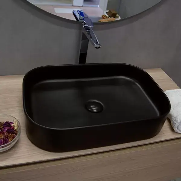 Calitate înaltă Lavoar pe blat ceramic dreptunghiular 55x38 cm, negru mat, Fluminia Capri 8064-55MB