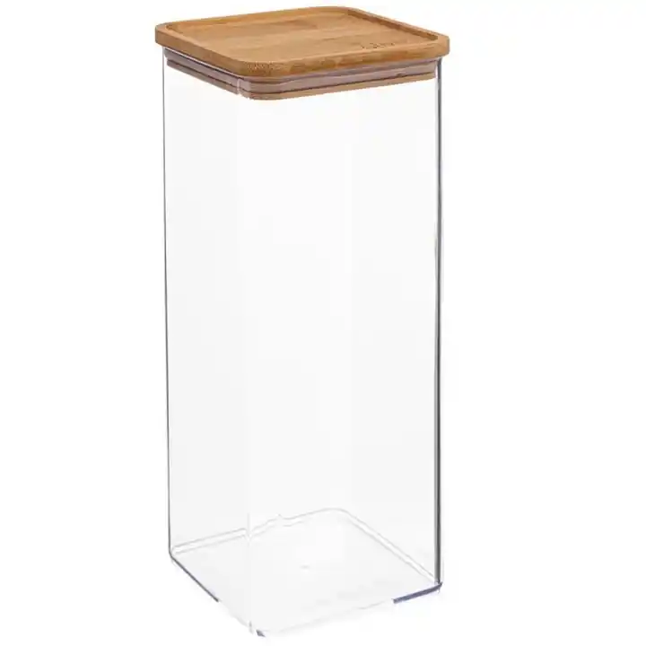 Preț mic Cutie depozitare 5Five Eske patrata 2L, capac bambus, PS transparent