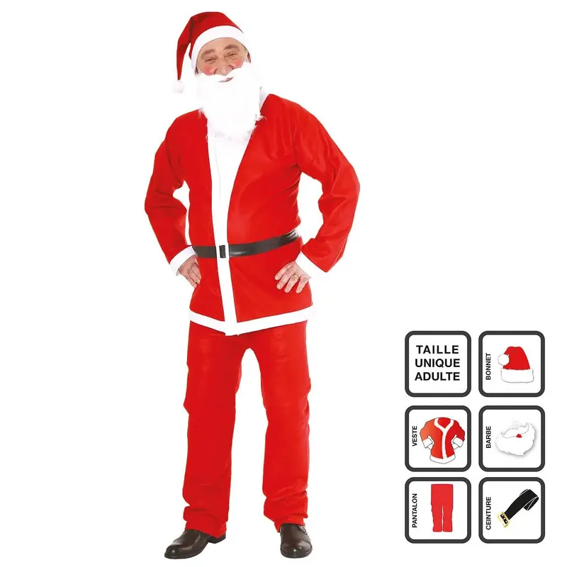 Costum Mos Craciun universal, 5 piese cu accesorii, din fetru, rosu Reducere specială