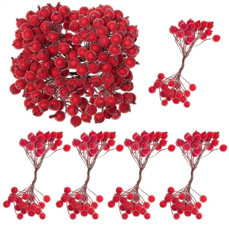 Ofertă specială Set decorativ ramuri cu merisoare rosii artificiale inghetate, 15 cm, 200 boabe, rosu