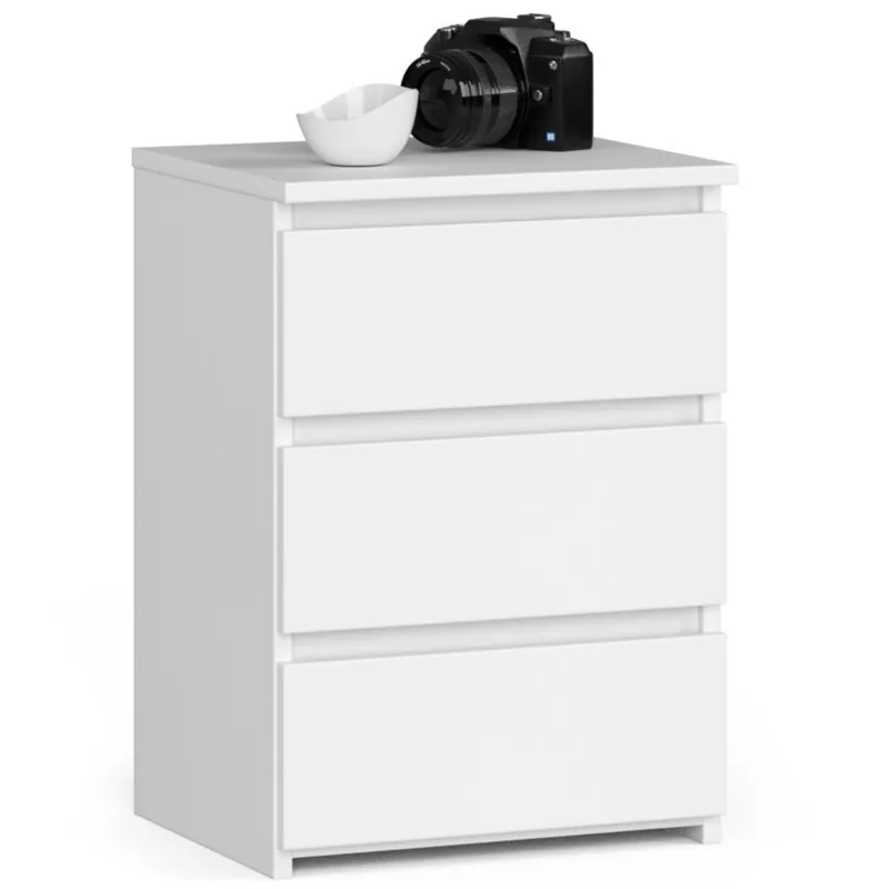 Ofertă specială Noptiera cu 3 sertare, PAL laminat 16 mm, 40x35x57 cm, alb