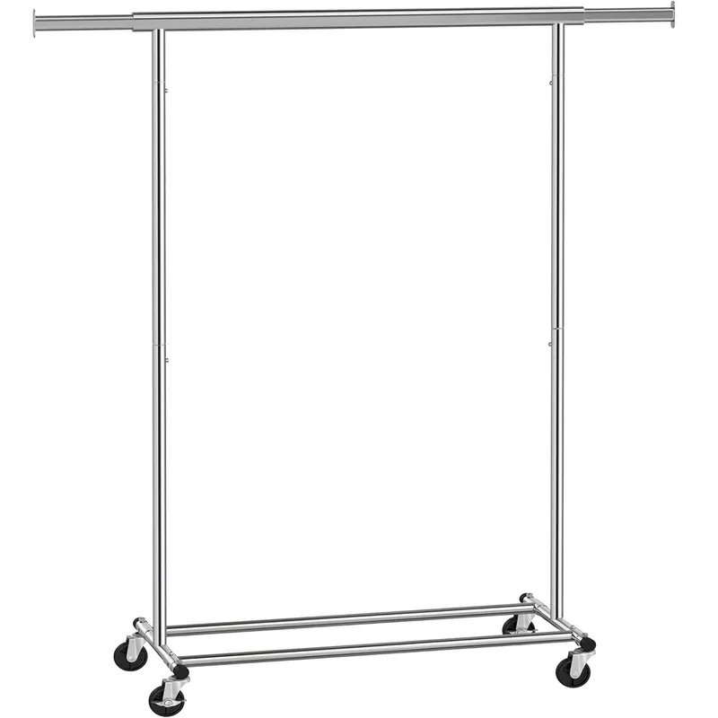 Retur gratuit RESIGILAT SONGMICS Suport pentru haine cu sina superioara extensibila, pe roti, reglabil pe latime, 45x(92-132)x160cm, inox argintiu