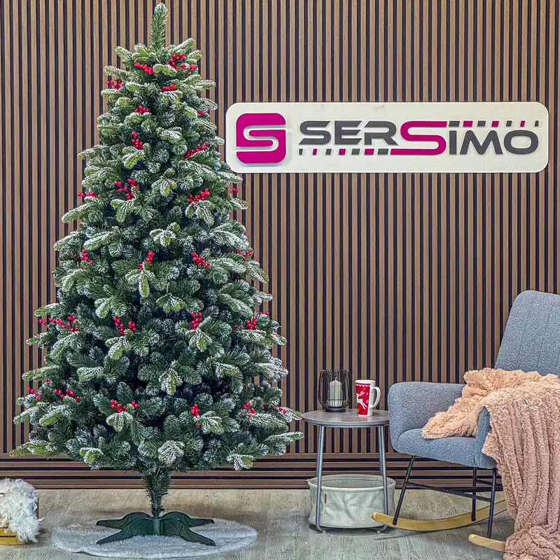 Brad artificial Sersimo, Alexima Elite, verde nins cu merisoare, mix 2D+3D, 200 cm Premium