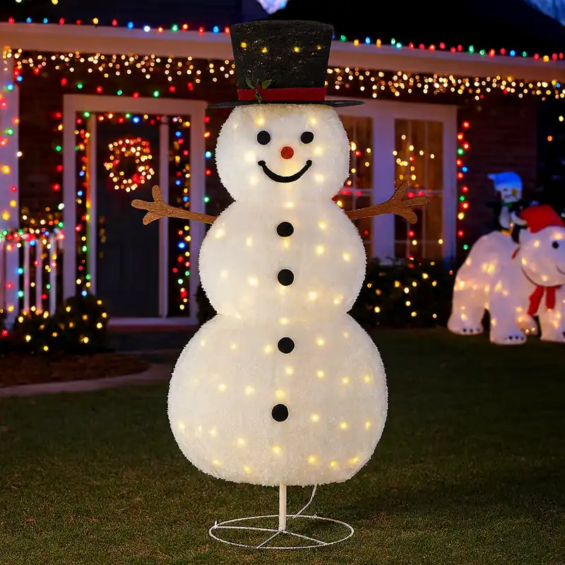 Preferatul clienților Om de zapada de exterior, pe structura metalica, 180cm, 3D, lumina calda cu 200 LED