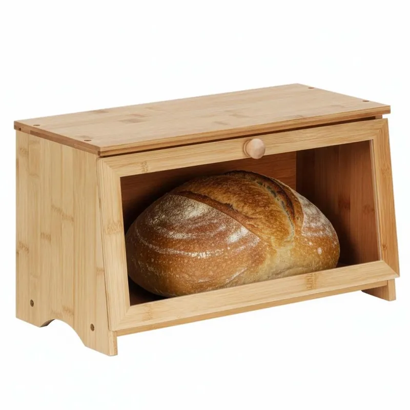 Cumpără acum Cutie pentru paine din bambus cu fereastra transparenta, inchidere magnetica, 40x20x23 cm, bambus natural