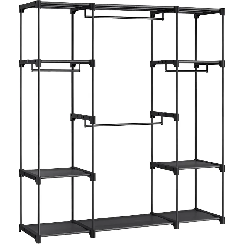 SONGMICS Dulap portabil pentru haine cu 4 bare de suspendare si rafturi, structura metalica, 151x43x166 cm, negru Mai ieftin