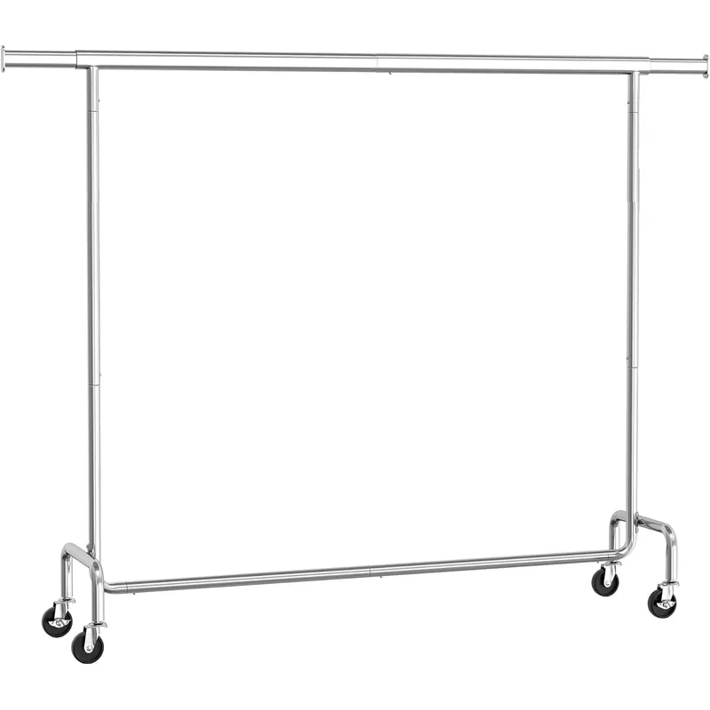 Ofertă exclusivă SONGMICS Suport haine cu roti, bara extensibila pentru umerase, structura metalica sarcina mare, 45×160-200×163 cm, argintiu