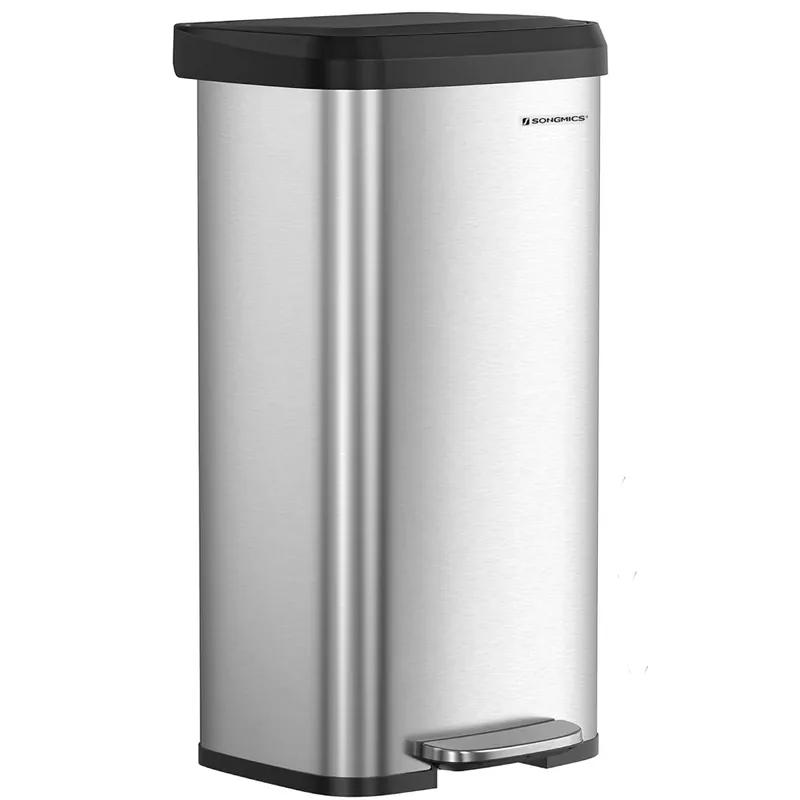 Calitate înaltă SONGMICS Cos de gunoi din inox, 68 L cu pedala, capac soft close, filtru de carbon pentru neutralizarea mirosurilor, argintiu