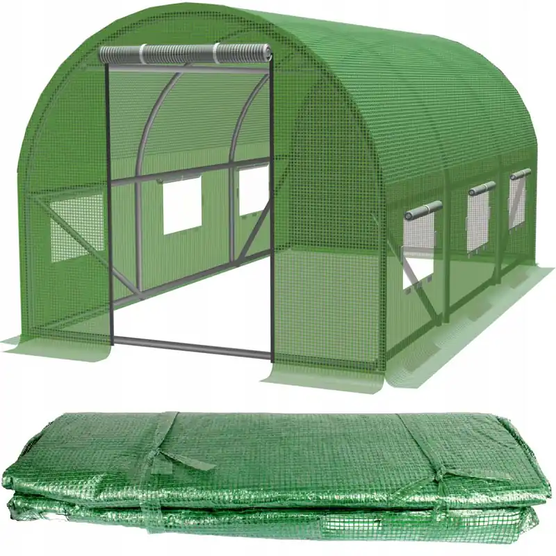 Folie armata pentru sera gradina 300×200 cm, verde, PE 140g/m², UV4, cu ferestre si usa cu fermoar Calitate înaltă