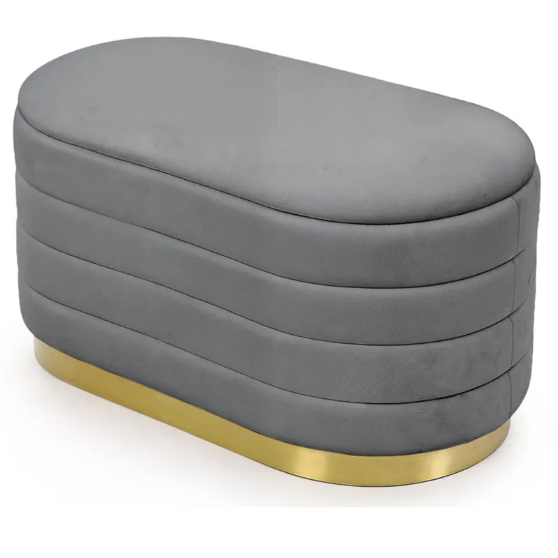 Lichidare de stoc Bancheta tip puf cu depozitare, tapiterie velur, 80x42x42 cm, gri