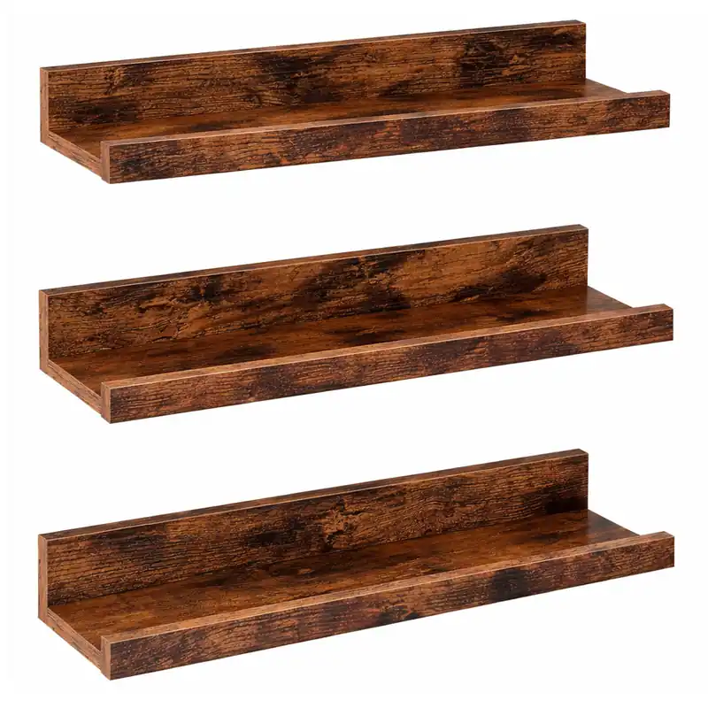 VASAGLE Set 3 rafturi suspendate plutitoare, cu margine frontala inaltata, 38x10x5 cm, maro rustic Ofertă