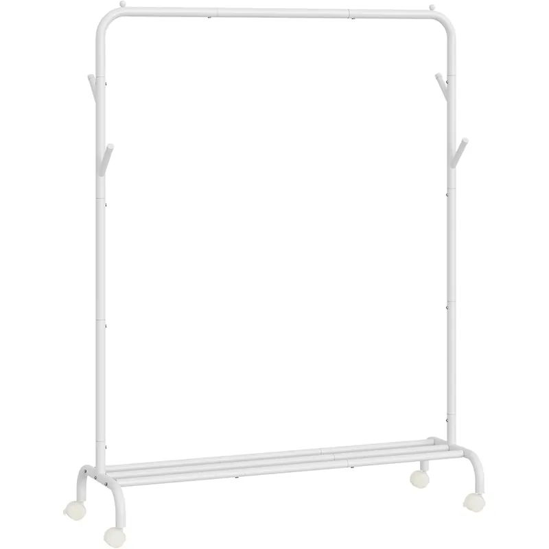 SONGMICS Suport haine metalic cu roti si raft inferior, stil industrial, 103x41x155 cm, alb Plată securizată