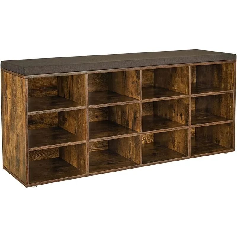 VASAGLE Pantofar cu banca cu 12 compartimente si perna, sarcina 136 kg, 104x30x48 cm, maro rustic Livrare expres