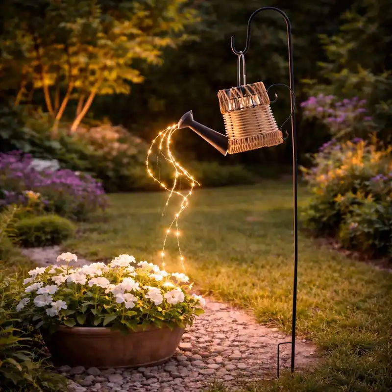 Discount Lampa solara gradina tip stropitoare ratan, 33 LED alb cald, panou solar, IP44, 110 cm, maro