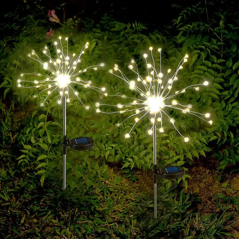 Lampa solara cu efect artificii, IP65, 150 LED-uri, 90cm, alb cald Disponibil imediat