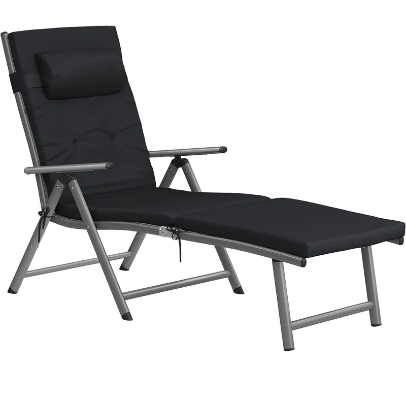 SONGMICS Sezlong pliabil, cu saltea groasa si tetiera, spatar reglabil, maxim 150kg, 183x60x39cm, negru Plată securizată