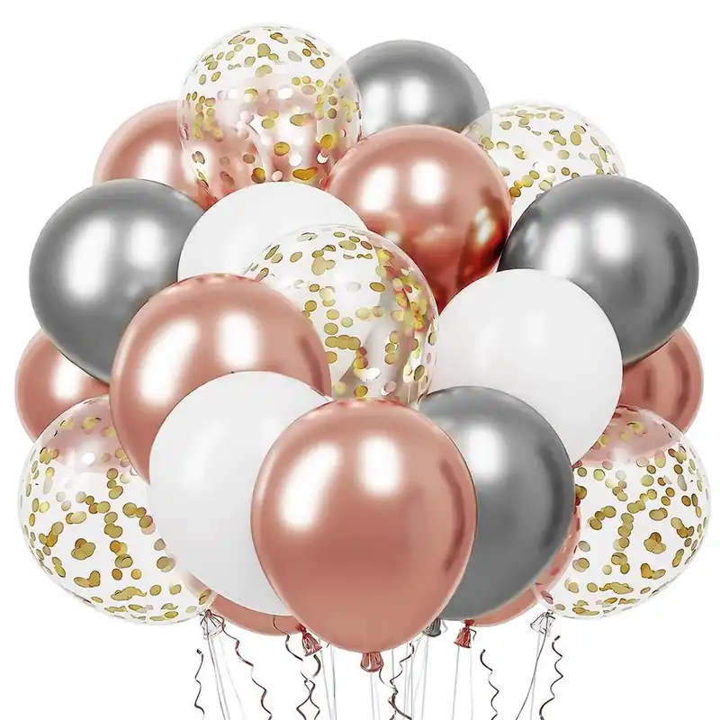 Set 50 baloane pentru petrecere, 40cm, alb, argintiu, roz Promoție