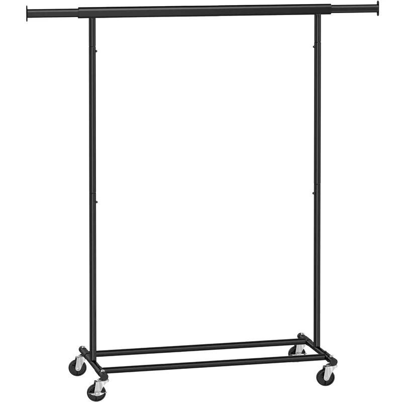 SONGMICS Suport pentru haine cu sina superioara extensibila, pe roti, reglabil pe latime, 45x(92-132)x160cm, negru Plată sigură