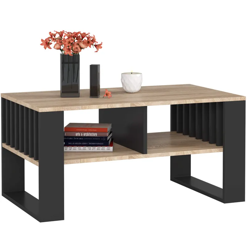Popular Masuta cafea ROCKFORD, cu blat din PAL, 92x53x45 cm, stejar sonoma si negru