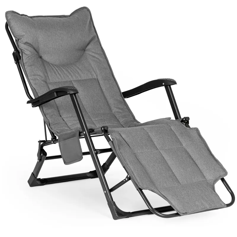 Sezlong gradina pliabil 2 in 1 cu suport telefon si buzunar lateral, material moale matlasat, maxim 150 kg, 180x63x90 cm, gri Discount
