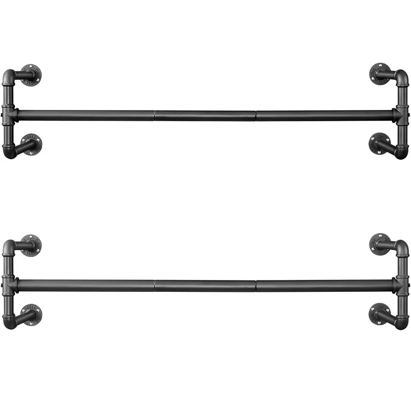 SONGMICS Set 2 sine metalice de agatat haine, montare pe perete, aspect industrial, 112x30x30cm, negru Noutate