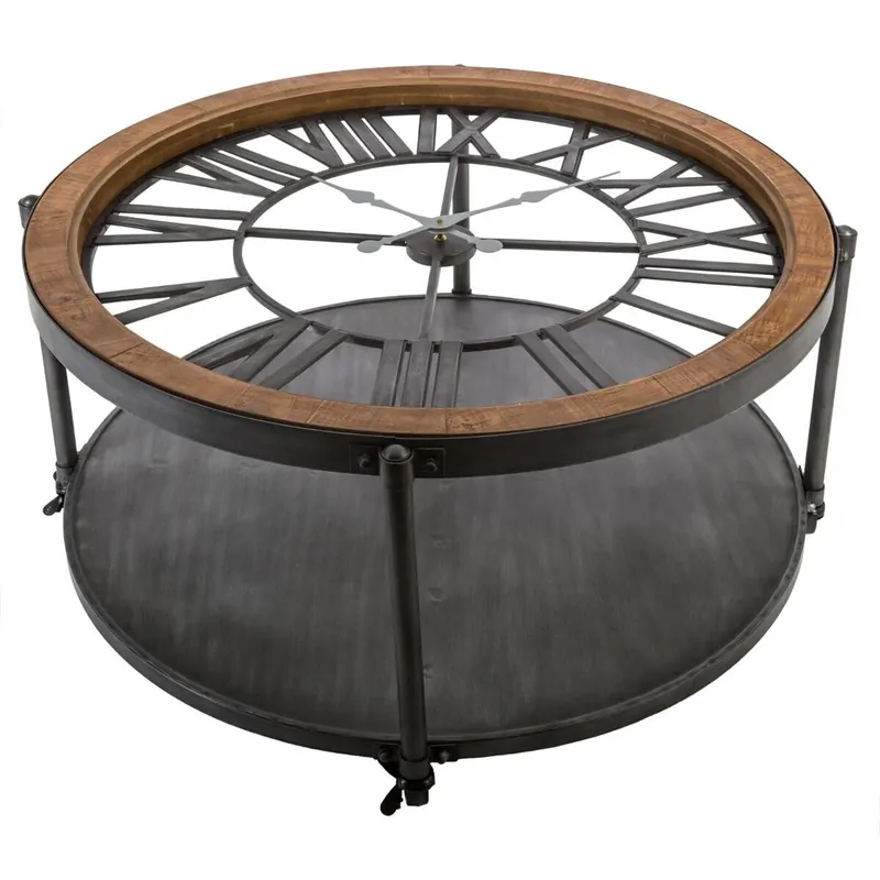 Masuta cafea rotunda Atmosphera Baris Chrono cu blat ceas, 95×47 cm, negru Premium