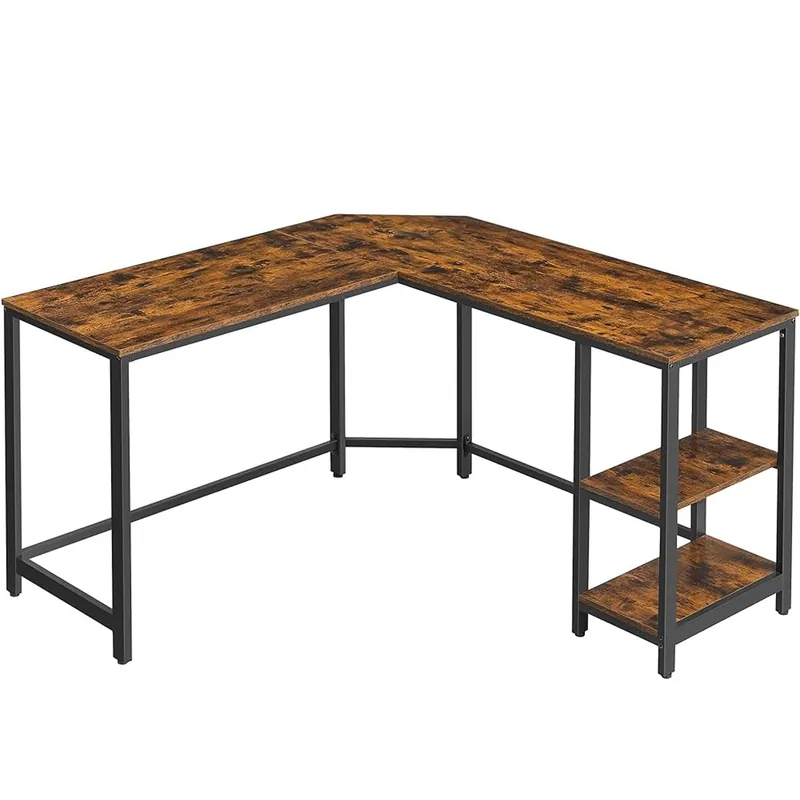 Comandă acum VASAGLE Birou de colt in forma de L, cu 2 rafturi de depozitare, 138x138x75cm, industrial, maro rustic si negru