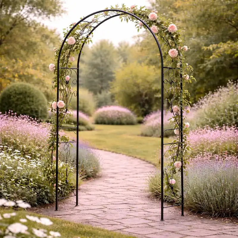 Cumpărături sigure Pergola gradina pentru plante cataratoare cu ancore montaj, structura otel, 114x37x230 cm, verde inchis