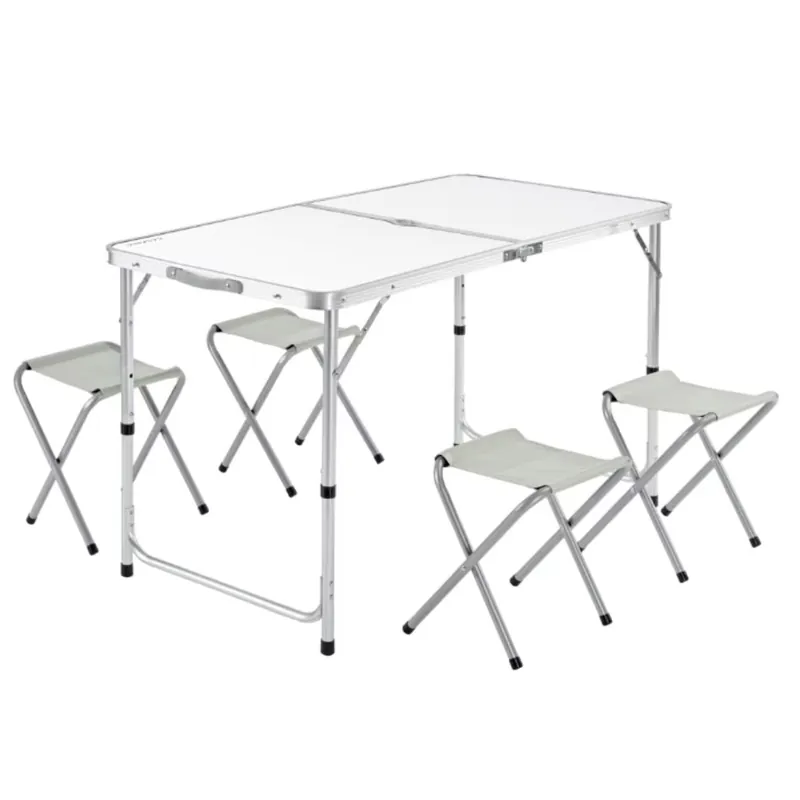 Popular Set masa pliabila reglabila si 4 scaune, tip valiza, gri, 120x60cm