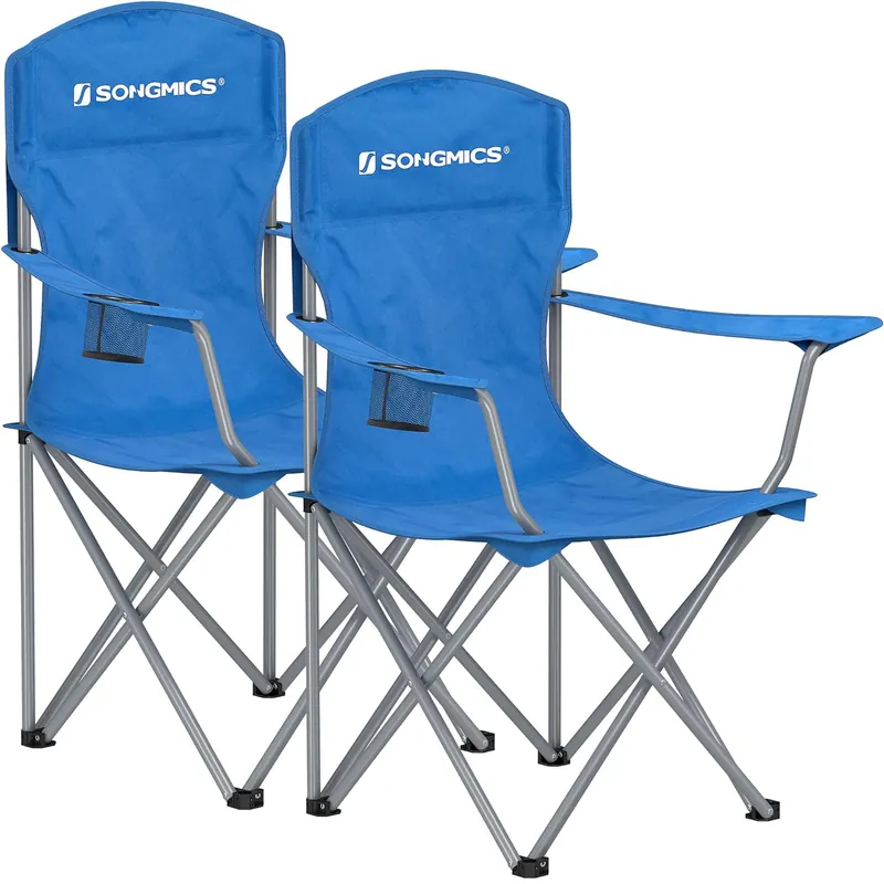 SONGMICS Set 2 scaune pliabile de camping sau pescuit, suport pahar, maxim 150kg, albastru Nu rata