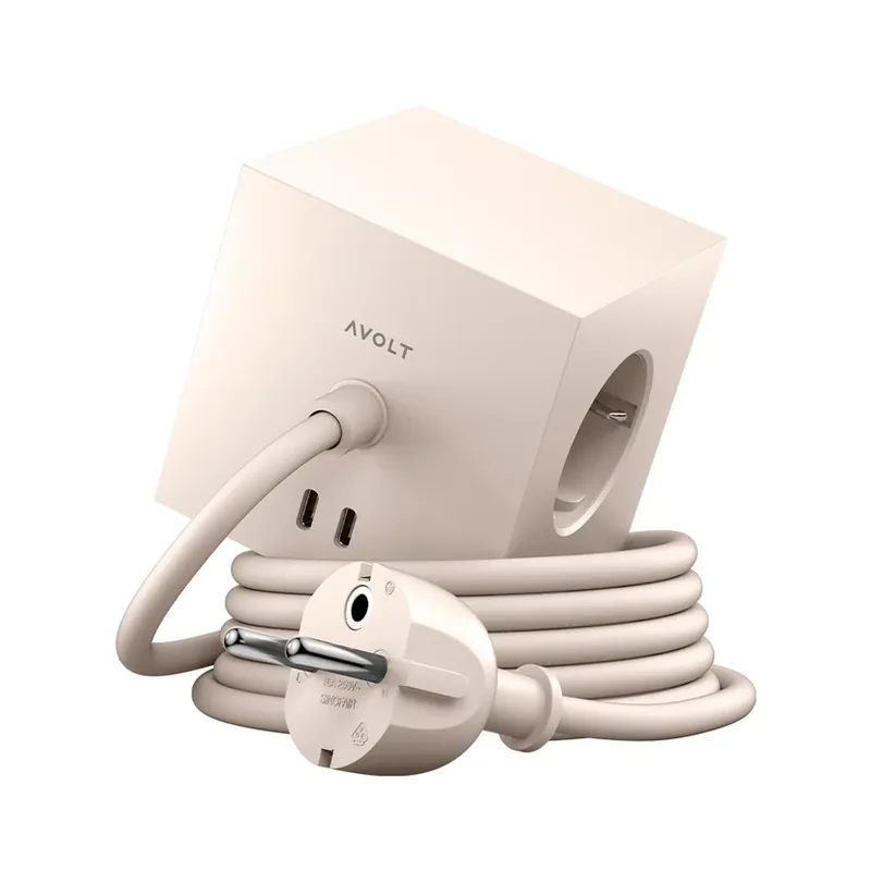 Noutate SQUARE 1 Priză bej 3x Schuko 2x USB Cablu de 3 m - AVOLT