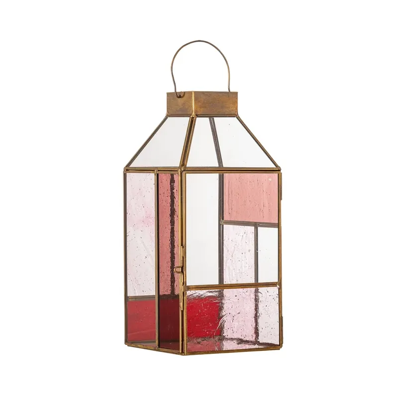 Ofertă Lanterna Drew, transparentă/roz, înălțime 34 cm, sticlă - Bloomingville