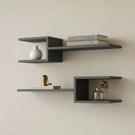 Super ofertă Set 2 bucati Raft de perete, Sumpa, Antracit, 20x65x18 cm