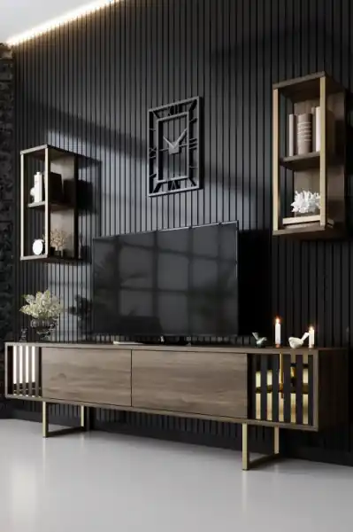 Comodă TV Gold, Nuc- Negru Livrare rapidă
