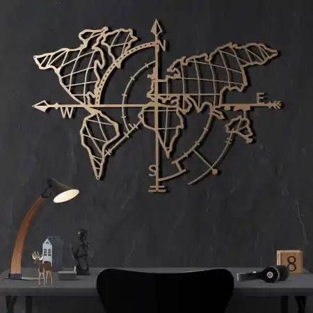 Preț mic Tablou metalic World Auriu 65x95 cm