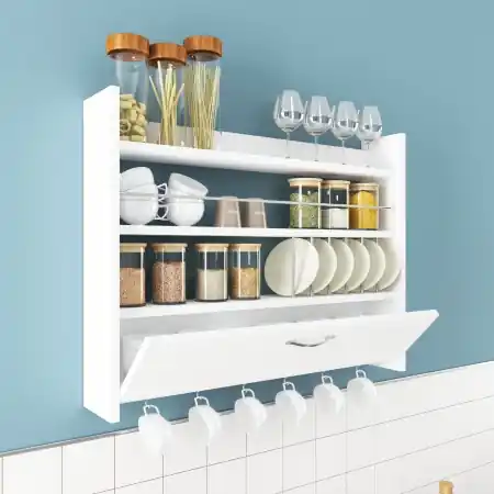Reducere specială Raft de bucătărie Knott Alb 85x15x65 cm