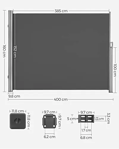 Comandă acum Copertina solara laterala, Songmics, Gri, 160x400 cm