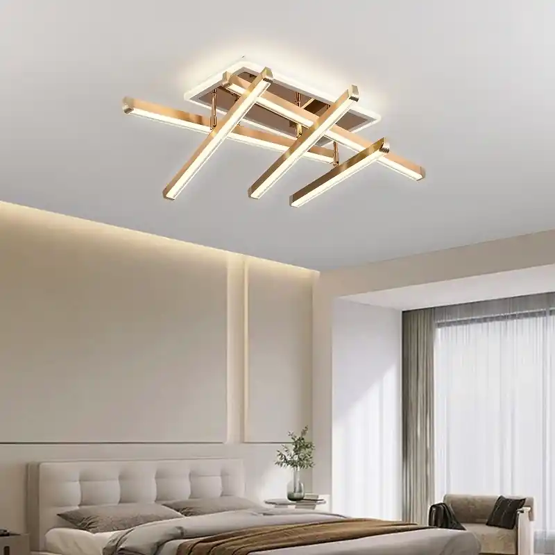 Lustra LED 142W Zig Zag Dreptunghiular Gold, Telecomanda Retur ușor