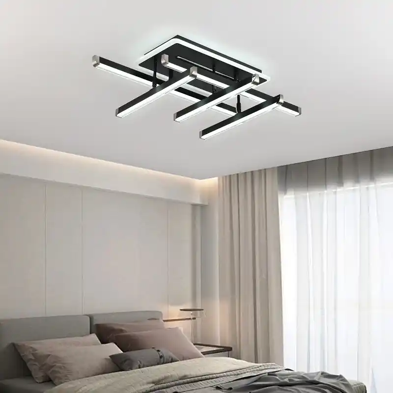 Cel mai vândut Lustra LED 142W Zig Zag Dreptunghiular Negru, Telecomanda