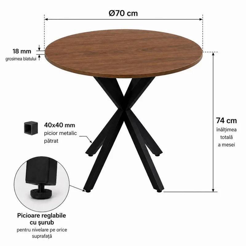Ofertă de sezon Masă fixă Asterixa rotund negru-nuc