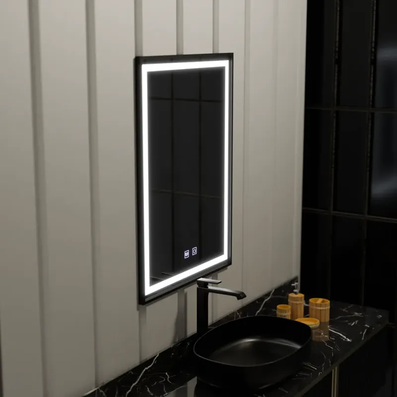 Ieftin Oglinda LED Rectangulara 60x90cm EDGE Touch Sistem Dezaburire, Rama Neagra