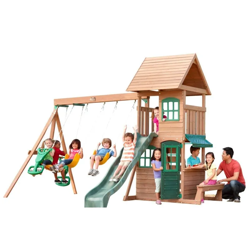 Complex de joaca din lemn de cedru cu leagane Windale, Big Backyard by Kidkraft Mai ieftin