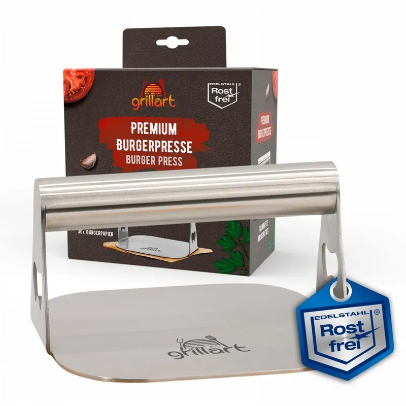 Ultima șansă Presa pentru burger premium din otel inoxidabil si 30 hartii de burger Grillart GA-1035